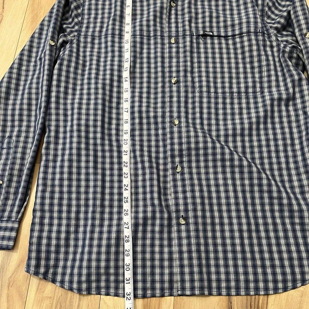 The North Face Mens XL Blue Plaid Button Up Long Sleeve Shirt Zip Pocket Modal